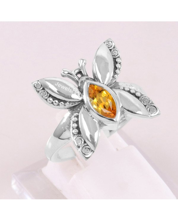 Citrine November Birthstone 925 Sterling Silver Butterfly Ring