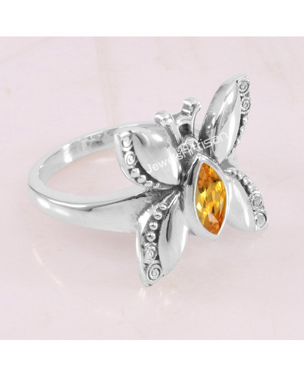 Citrine November Birthstone 925 Sterling Silver Butterfly Ring