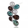 Tibetan Turquoise Pendant Smoky Quartz Pendant 925 Silver Pendant