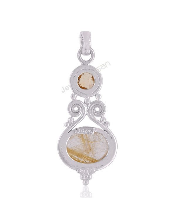 Rutilated Quartz & Citrine Pendant | 925 Sterling Silver Handmade Elegance