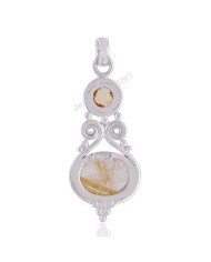 Rutilated Quartz & Citrine Pendant | 925 Sterling Silver Handmade Elegance