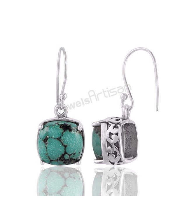 Tibetan Turquoise Earrings 925 Silver Earrings Dangle Drop Earrings