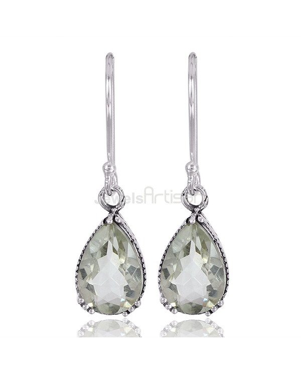 Green Amethyst Earrings Handcrafted Earrings 925 Sterling Silver Earrings