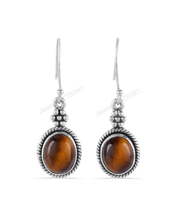 Natural Gemstone Earrings Tiger Eye Earrings Sterling Silver Earrings