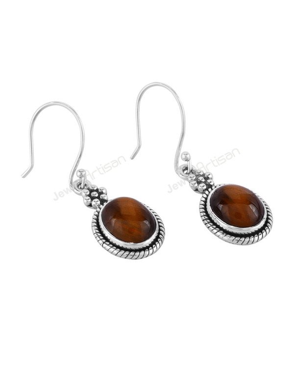 Natural Gemstone Earrings Tiger Eye Earrings Sterling Silver Earrings