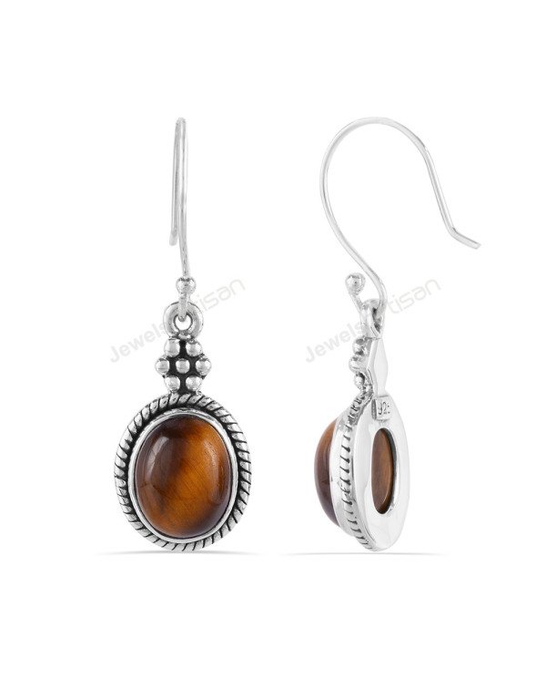 Natural Gemstone Earrings Tiger Eye Earrings Sterling Silver Earrings