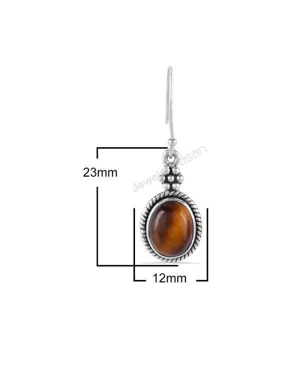 Natural Gemstone Earrings Tiger Eye Earrings Sterling Silver Earrings