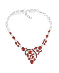 925 Sterling Silver Necklace Bamboo Coral Necklace Cluster Necklace