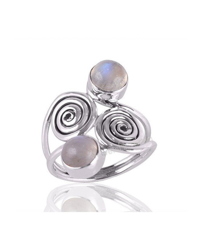 Rainbow Moonstone June Birthstone Gemstone Silver Statement Ring