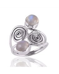 Rainbow Moonstone June Birthstone Gemstone Silver Statement Ring