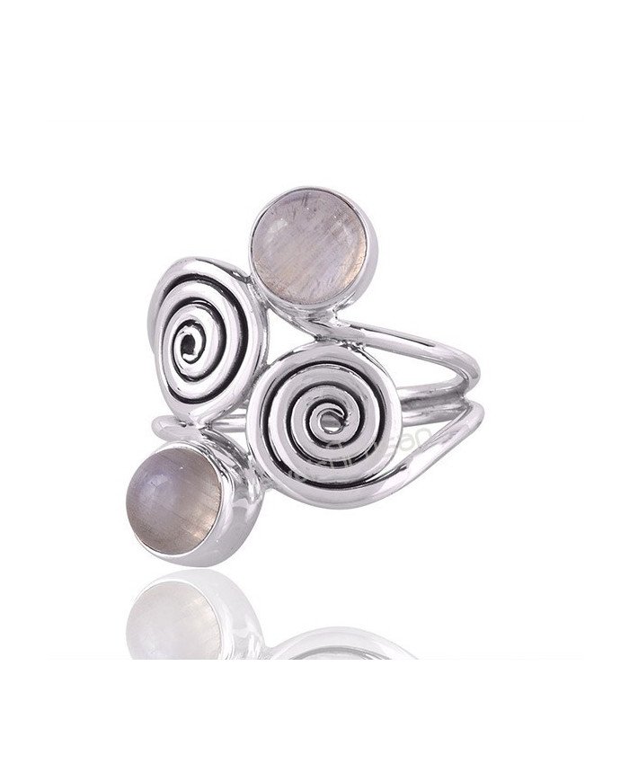 Rainbow Moonstone June Birthstone Gemstone Silver Statement Ring
