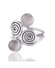 Rainbow Moonstone June Birthstone Gemstone Silver Statement Ring