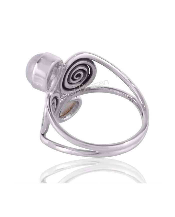 Rainbow Moonstone June Birthstone Gemstone Silver Statement Ring