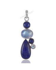 Sterling Silver Rainbow Moonstone Lapis Lazuli Pendant
