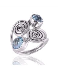Sky Blue Topaz Gemstone Handcrafted Statement Silver Ring