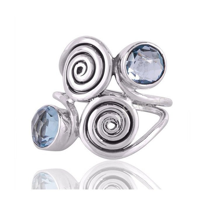 Sky Blue Topaz Gemstone Handcrafted Statement Silver Ring