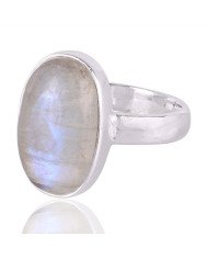 Rainbow Moonstone June Birthstone Gemstone Statement Silver Ring