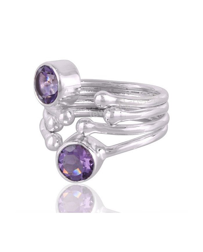 Amethyst Gemstone Handmade Open Adjustable Statement Silver Ring