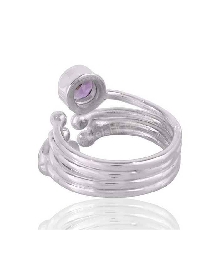 Amethyst Gemstone Handmade Open Adjustable Statement Silver Ring