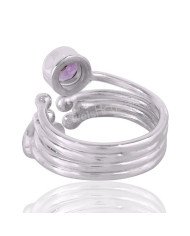 Amethyst Gemstone Handmade Open Adjustable Statement Silver Ring