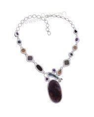 Multi Gemstone Necklace Cacoxenite Necklace 925 Sterling Silver Necklace