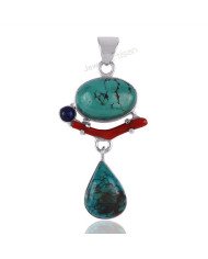 Sterling Silver Tibetan Turquoise Coral Pendant