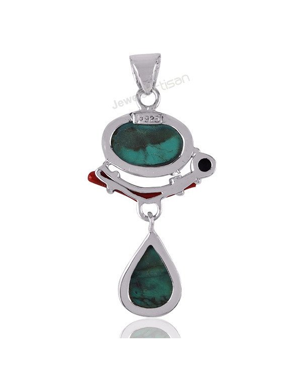 Sterling Silver Tibetan Turquoise Coral Pendant