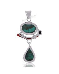 Sterling Silver Tibetan Turquoise Coral Pendant