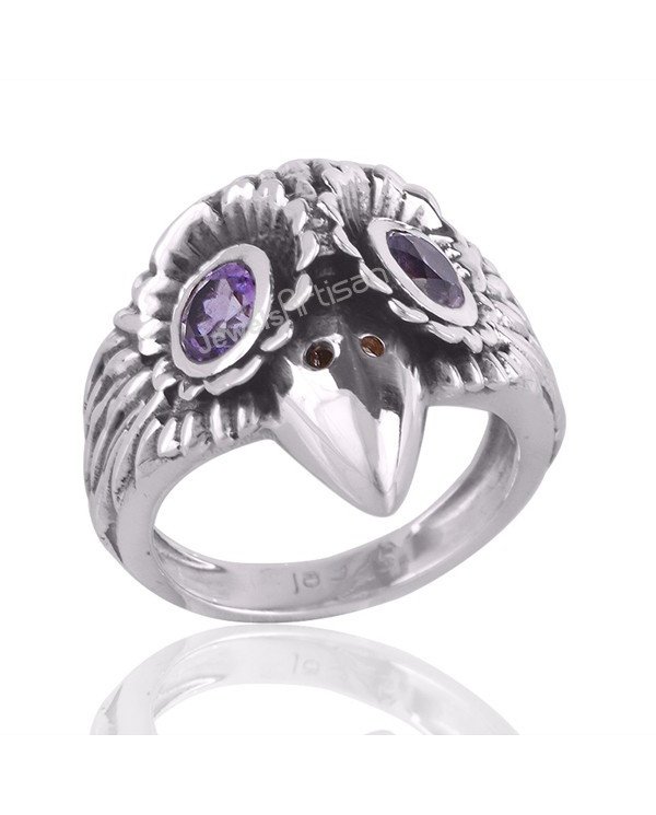 Eagle Skull Gemstone Purple Amethyst 925 Sterling Silver Skull Ring