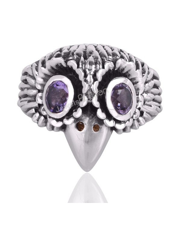 Eagle Skull Gemstone Purple Amethyst 925 Sterling Silver Skull Ring