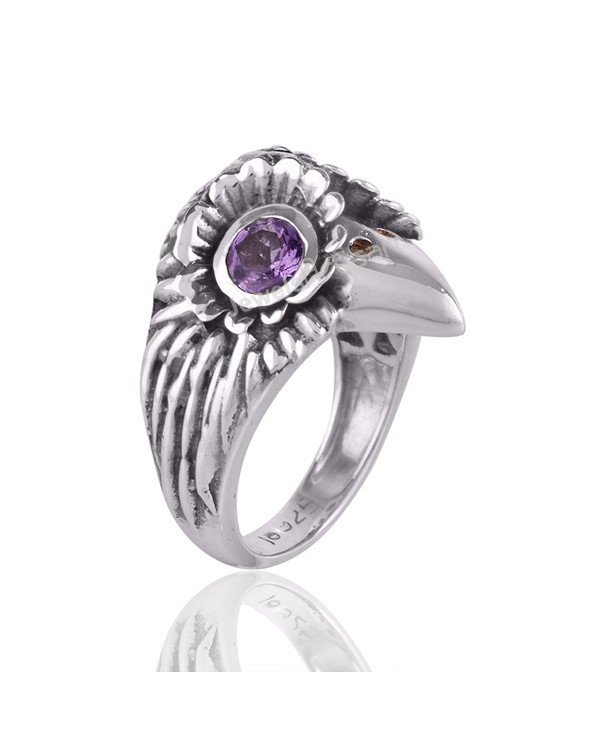 Eagle Skull Gemstone Purple Amethyst 925 Sterling Silver Skull Ring