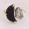 Tektite, Herkimer Diamond Sterling Silver Gold Plated Ring