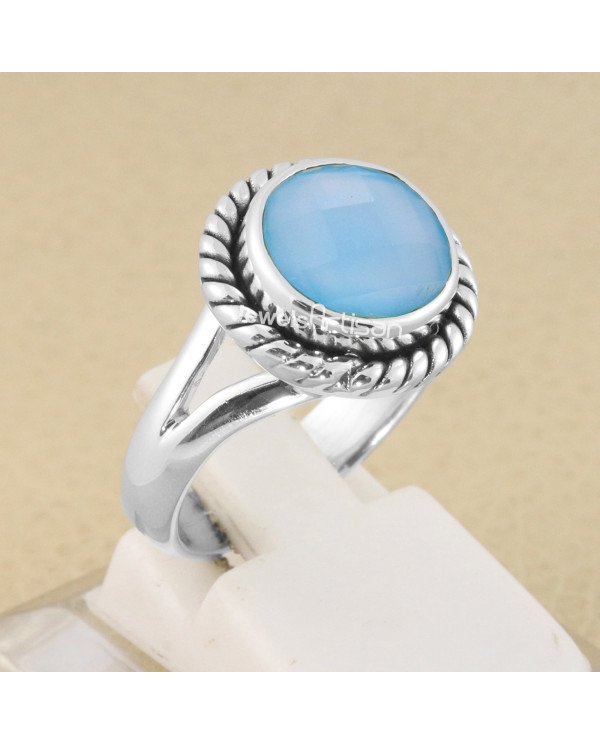 Blue Onyx Gemstone 925 Sterling Silver Solitaire Ring