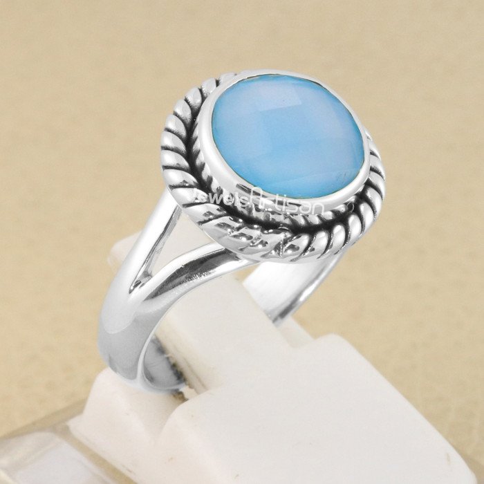 Blue Onyx Gemstone 925 Sterling Silver Solitaire Ring