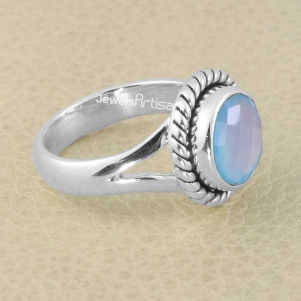 Blue Onyx Gemstone Ring 925 Sterling Silver Solitaire Ring