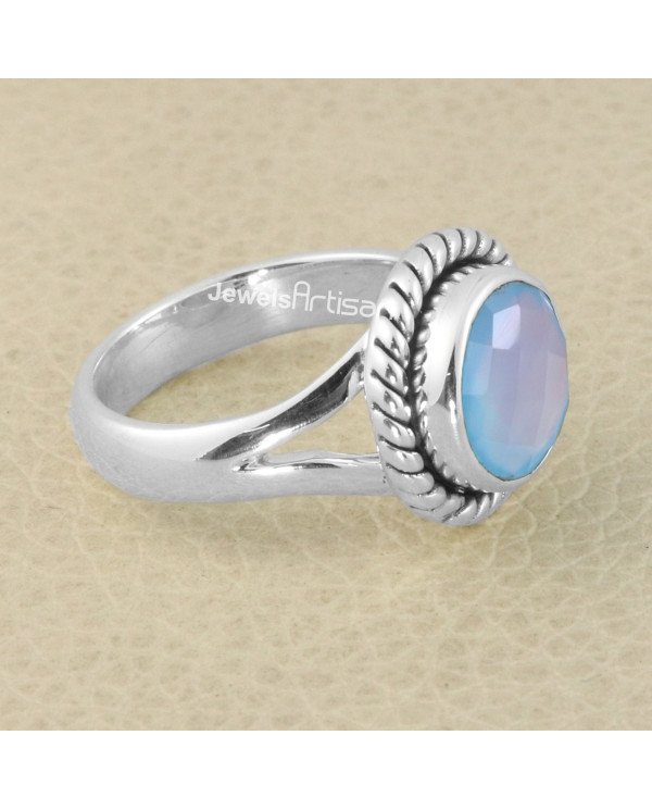 Blue Onyx Gemstone 925 Sterling Silver Solitaire Ring