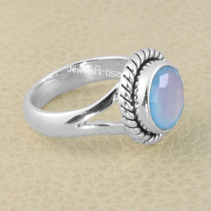 Blue Onyx Gemstone 925 Sterling Silver Solitaire Ring