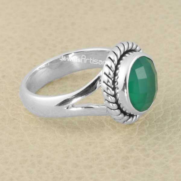 Green Onyx Gemstone Ring 925 Solid Sterling Silver Handmade Ring