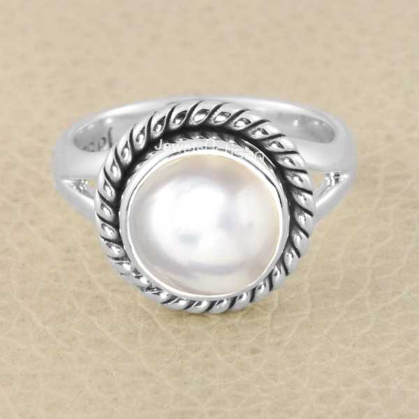 South Sea Pearl Gemstone Ring 925 Sterling Silver Solitaire Ring