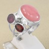 Pink Opal, Garnet, Tourmaline, Solid 925 Sterling Silver Ring