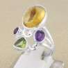 Citrine, Peridot, Amethyst 925 Sterling Silver Statement Ring
