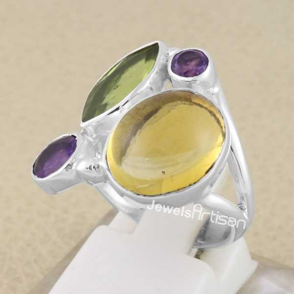 Citrine, Peridot, Amethyst 925 Sterling Silver Ring