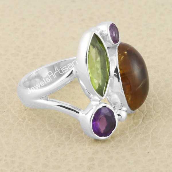 Citrine, Peridot, Amethyst 925 Sterling Silver Ring
