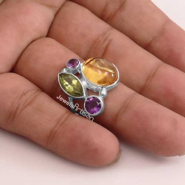 Citrine, Peridot, Amethyst 925 Sterling Silver Ring