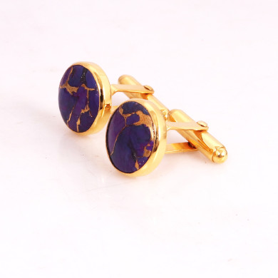 Gold Plated Sterling Silver Purple Copper Turquoise Cufflink for Men