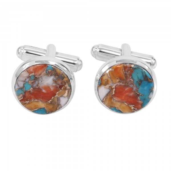 Sterling Silver Orange Spine Oyster Turquoise Cufflink for Men