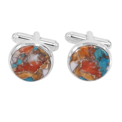 Sterling Silver Orange Spine Oyster Turquoise Cufflink for Men
