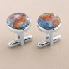 Sterling Silver Orange Spine Oyster Turquoise Cufflink for Men