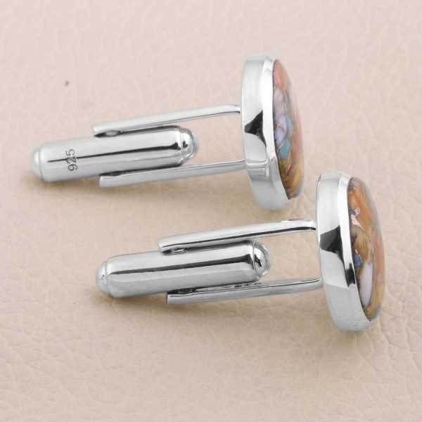 Sterling Silver Orange Spine Oyster Turquoise Cufflink for Men