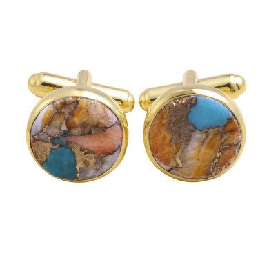 Gold Plated Sterling Silver Orange Spine Oyster Turquoise Cufflink for Men